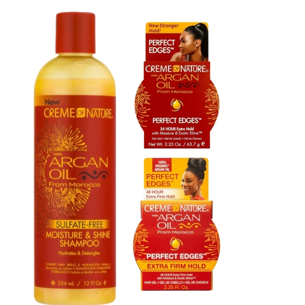 Creme of Nature Hair Styling Essentials 12 oz Shampoo And 2.25 oz Edge Gels